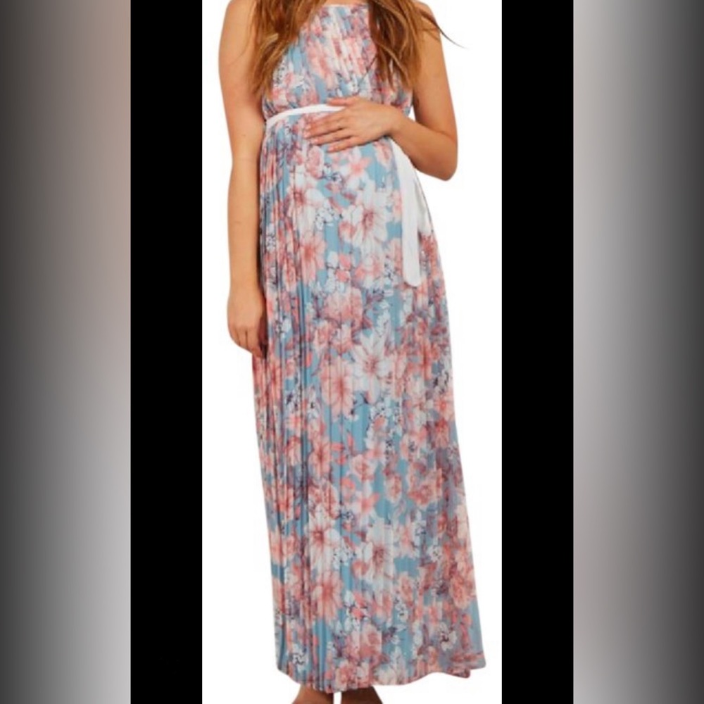 Light blue floral sash tie maxi from pinkblush maternity size M